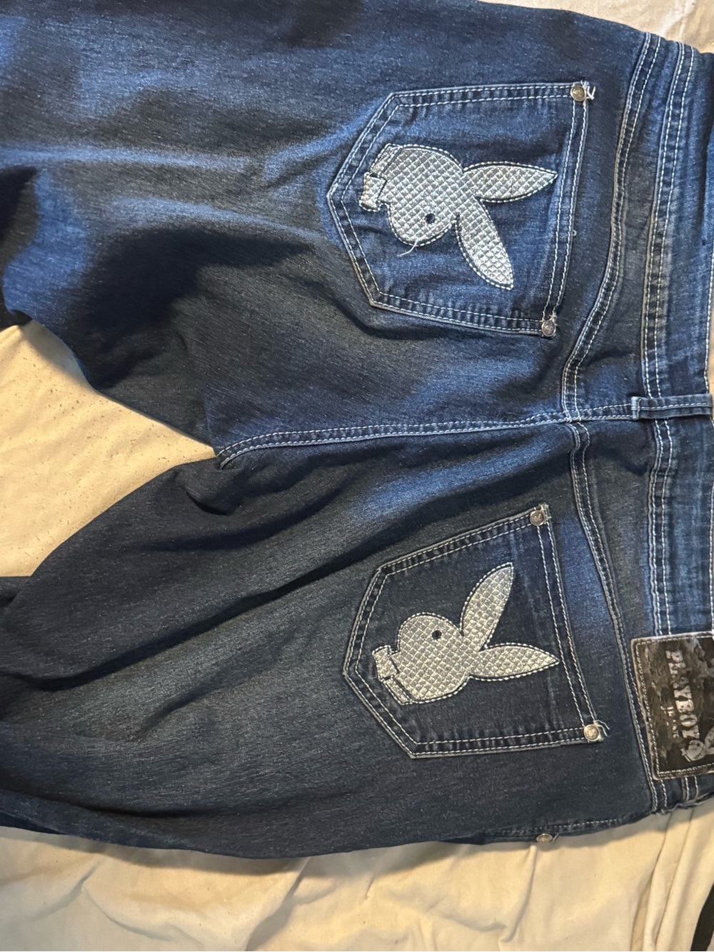 PLAYBOY Dark Blue Boyfriend Jeans with Embroidered Bunny Pockets
